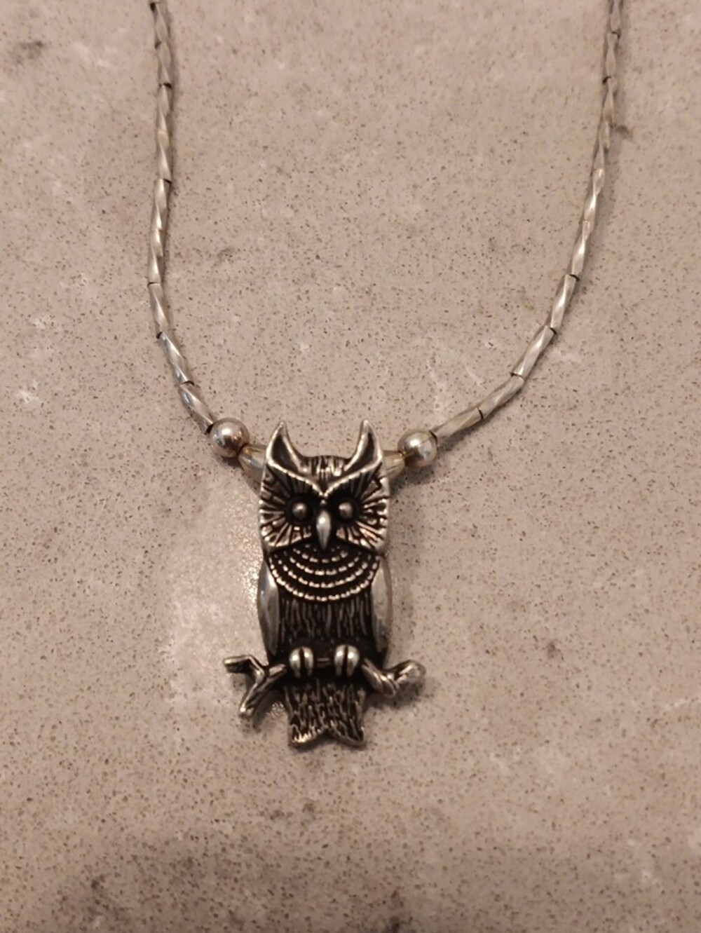 & Vintage Silver Owl Pendant on Beaded Necklace